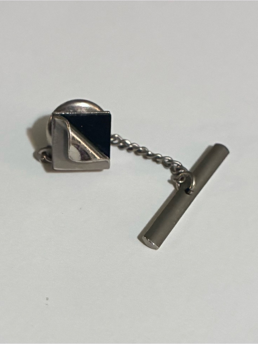 Vintage 1950's Silver And Black Inset Square Swank Tie Tack Lapel Pin